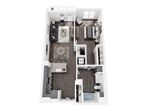 Floor plan for 1 bed, 1 bath, 808 sqft